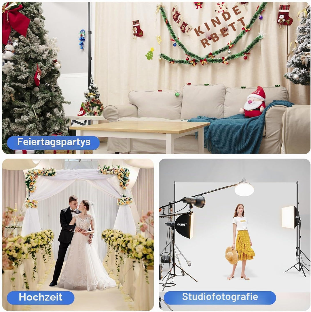 EMART Foto Hintergrund Ständer, 2x3m Verstellbarer Hintergrundsystem mit 4 Stück Hintergrundklemmen,