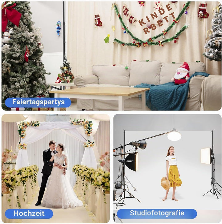 EMART Foto Hintergrund Ständer, 2x3m Verstellbarer Hintergrundsystem mit 4 Stück Hintergrundklemmen,