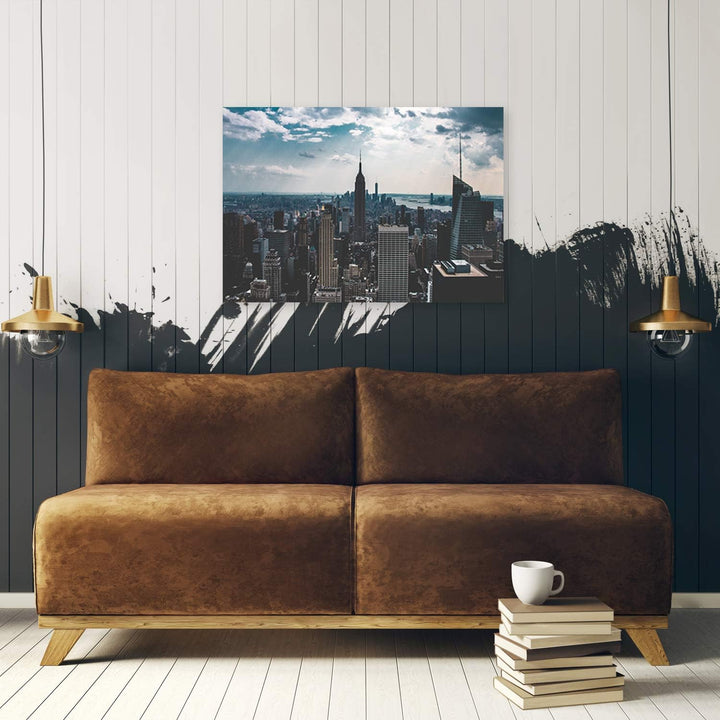 Feeby Wandbild New York Druckbild Leinwandbild Wolkenkratzer Blau 100x70 cm Leinwandbild 100x70 cm B