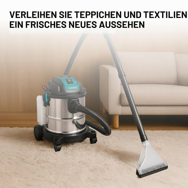 VONROC Teppichreiniger 1400W – Staubsauger Nass- und Trockensauger – Inkl. Reinigungsmittel, Staubbe