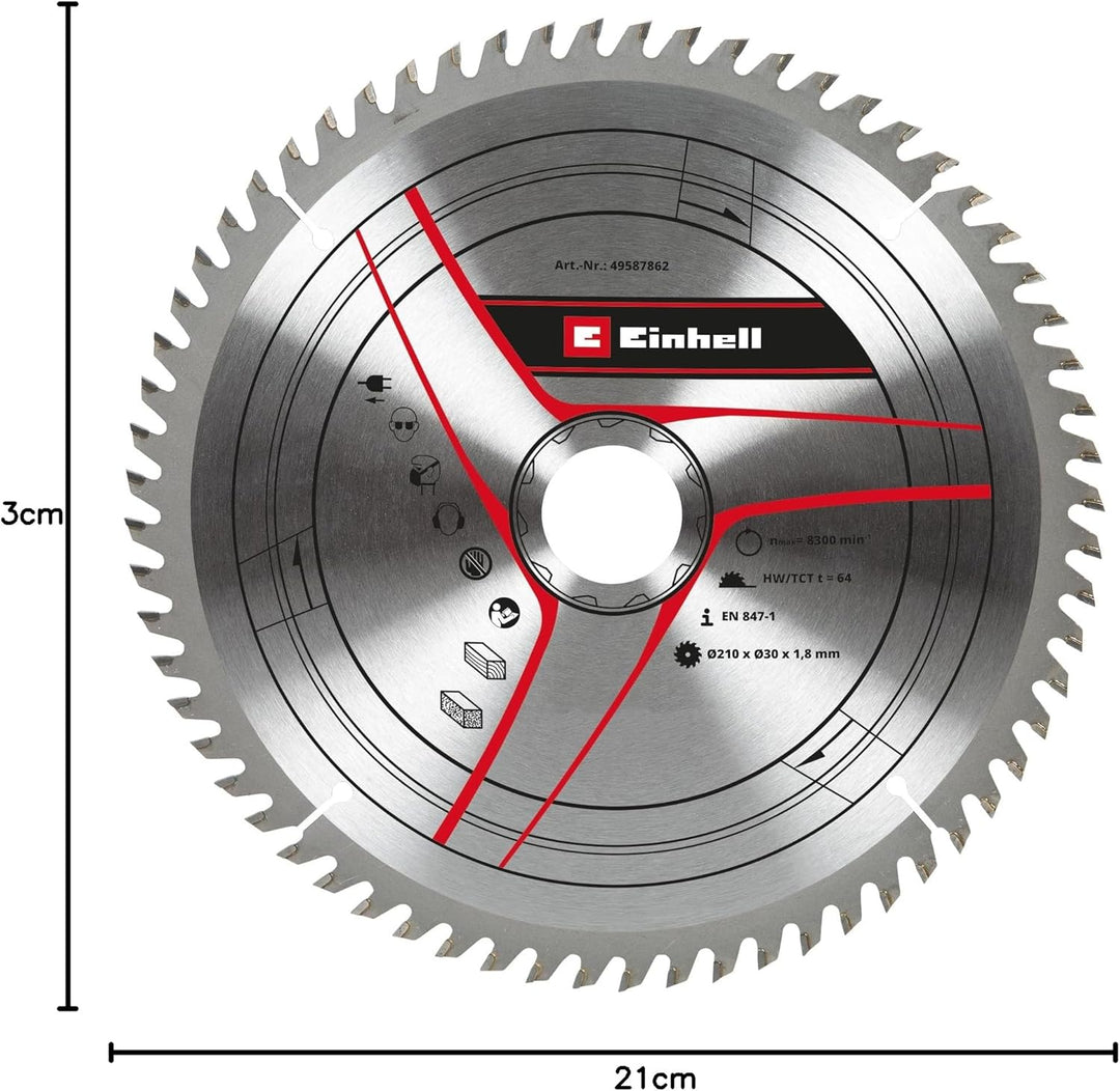 Original Einhell Kreissägeblatt 210x30 (Sägen-Zubehör, Ø 210 mm, Aufnahme 30 mm, 64 Zähne, Schnittbr
