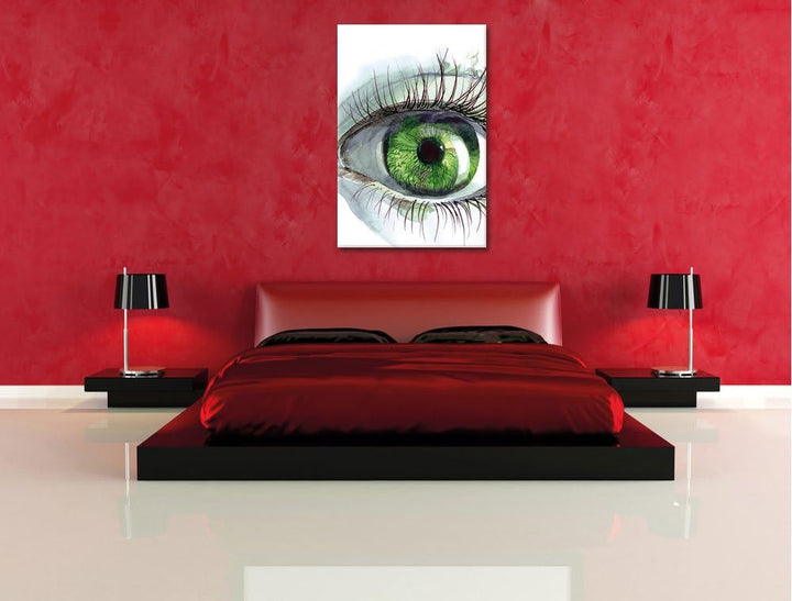 Pixxprint Grünes Auge, Format: 100x70 auf Leinwand, XXL riesige Bilder fertig gerahmt mit Keilrahmen