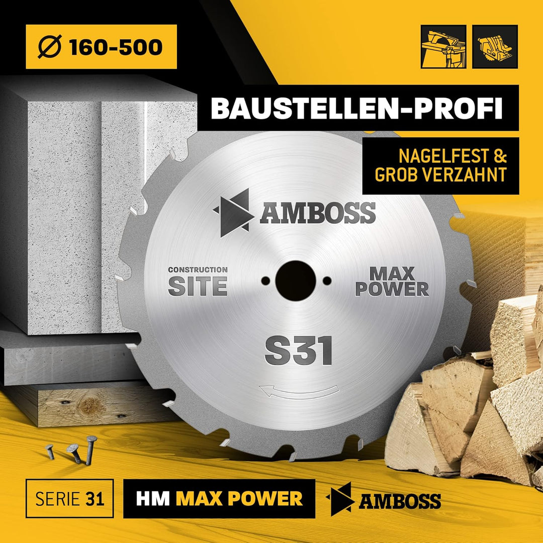 Amboss - HM Kreissägeblatt Ø 315 mm x 3,2 mm x 30 mm | Für Paletten, Holz mit Nägeln etc. | Serie 11