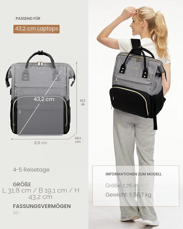 LOVEVOOK Laptop Rucksack Damen 17 Zoll, Gross Schulrucksack Teenager, Rucksack Handgepäck, Wasserdic