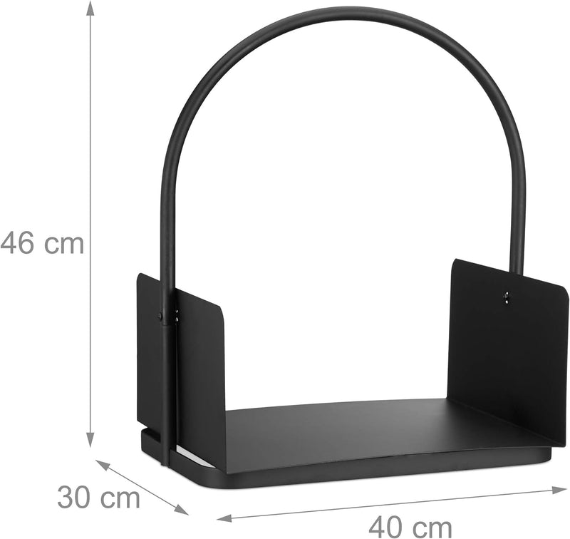 Relaxdays Kaminholzkorb schwarz, Brennholzkorb gross, Holzwiege Kamin, Feuerholzkorb Metall, HxBxT 4