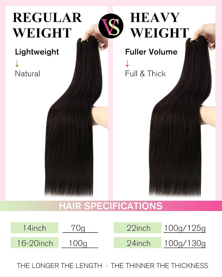 YoungSee Echthaar Extensions Tressen Braun Tressen Echthaar zum Einnähen Haartressen Dunkelbraun Haa