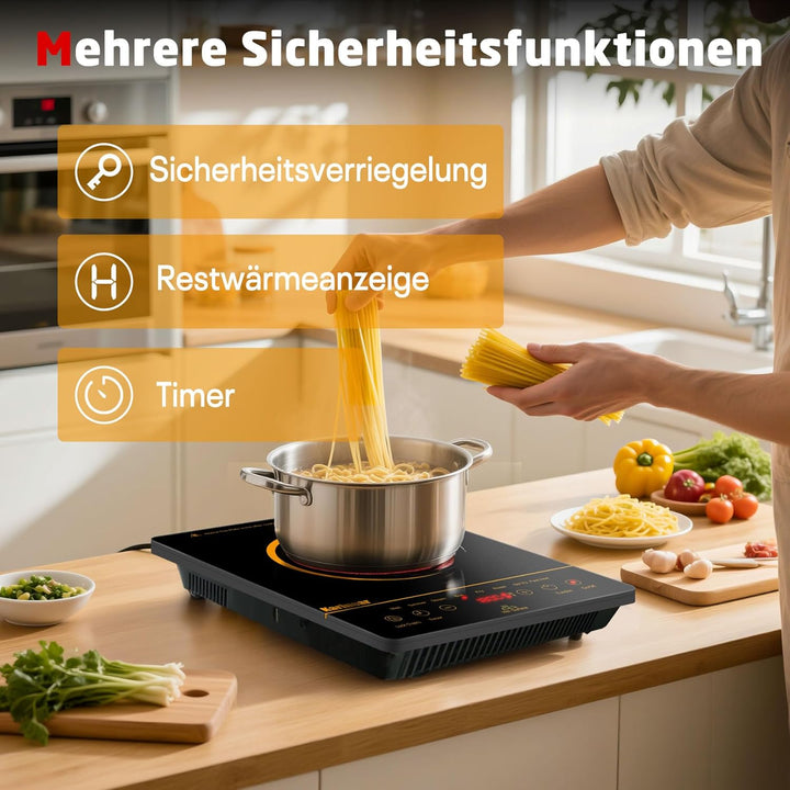 Karinear Glaskeramik Kochfeld 1 Platte Tragbar mit Orangefarbenem Muster, 650 °C Max, Keramik Kochfe