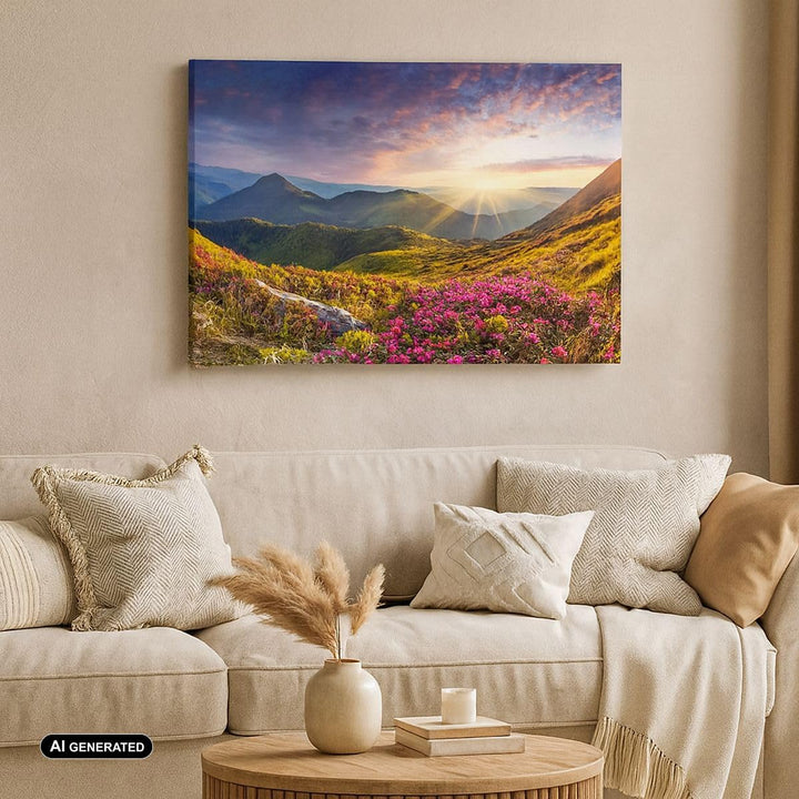 Bilder auf Leinwand Gebirge Wiese Landschaft Wald Leinwandbild 70x50cm Wandbilder Dekoration Wohnzim