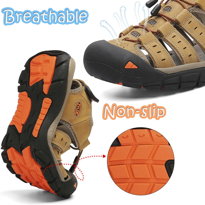 Herren Leder Sandalen Sport Outdoor Trekkingsandalen Atmungsaktive Leichte Wandersandalen Männer Som