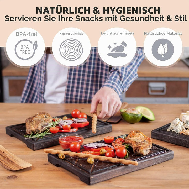 TESLYAR Steak Brett Servierbrett Holz Eichenholz 30x20cm (Medium) - Steak Servierplatte/Steakbrett S