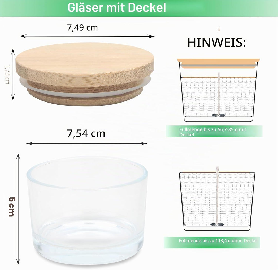 MILIVIXAY Klar Glas-Kerzengläser mit Deckel und Kerzenherstellungs-Kits – grosse breite Öffnung, kle