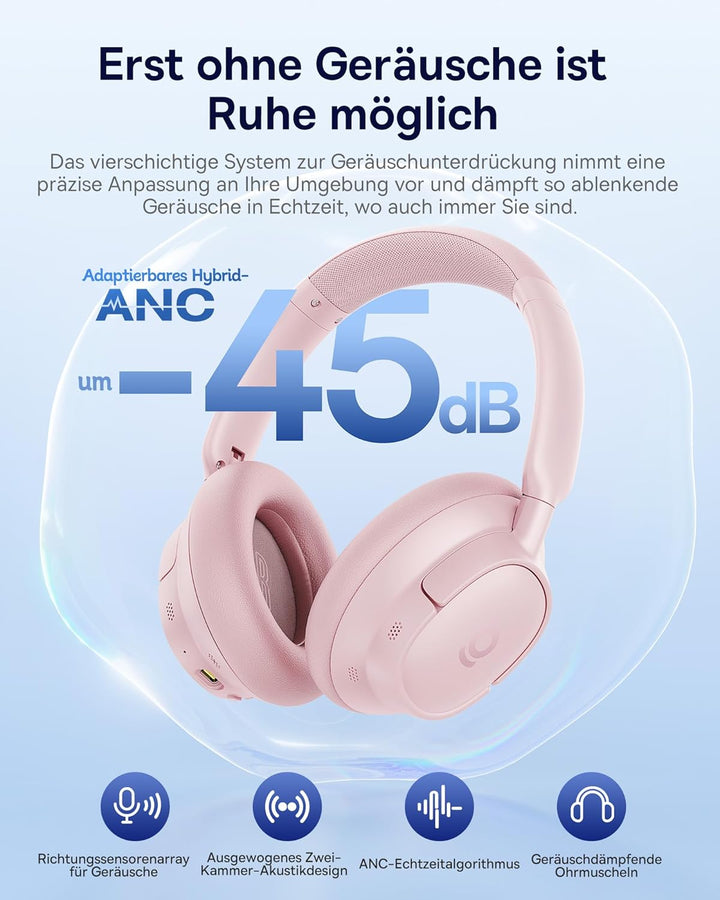 Baseus EH10 NC Bluetooth Kopfhörer mit -45dB Hybrid Active Geräuschisolierung, Over-Ear Kopfhörer mi