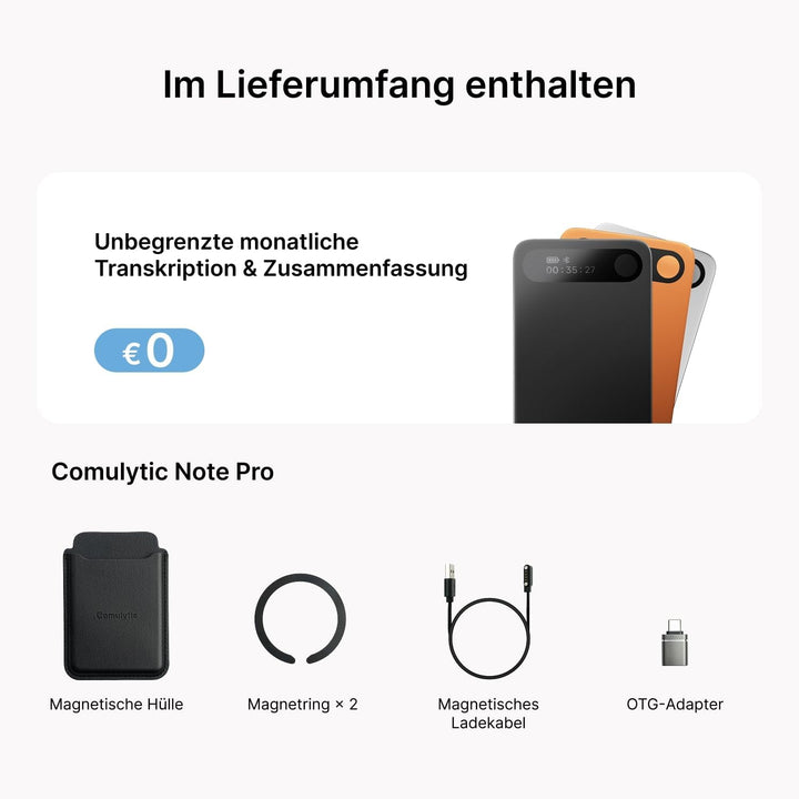 Comulytic Note Pro KI Digitales Diktiergerät mit Unbegrenzte Transkription &amp; Zusammenfassen, Aufnahm