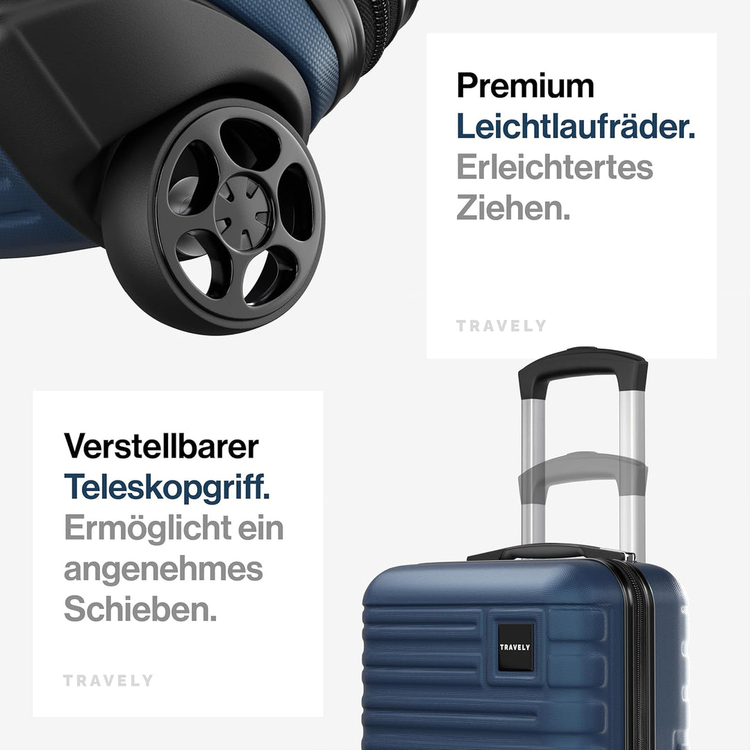 Travely Premium Handgepäck Koffer 40x30x20cm - passend für Ryanair, Lufthansa, Eurowings und co. I 2