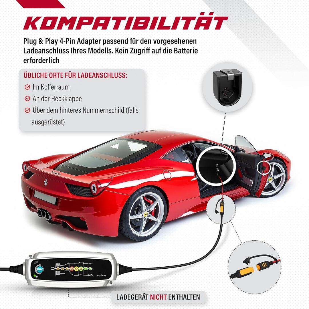 JMR Adapter for Ferrari 458 California F12 FF 599 612 F430 360 Compatible with CTEK (4-Pin Port, No