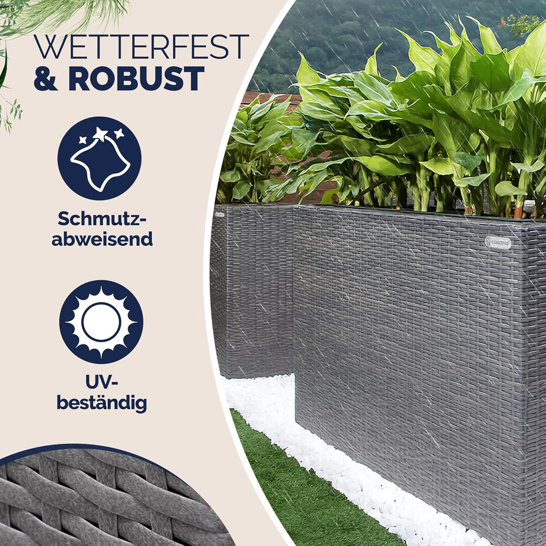Casaria® Blumenkasten 3 Innentöpfe Polyrattan Herausnehmbar Wasserablauf Outdoor Rechteckig Pflanzka