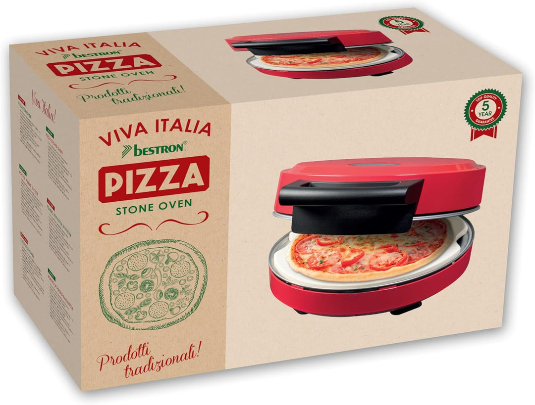 Bestron Pizzaofen für knusprige Pizzen in 5-10 Minuten, elektischer Pizzaofen mit bis zu echten 320°