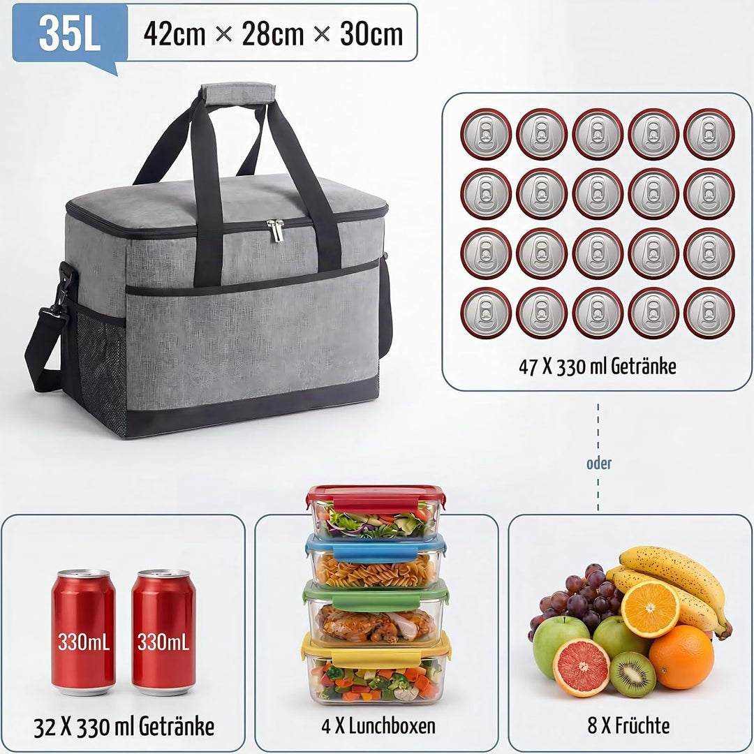 CNMTCCO Kühltasche Gross 35L Faltbare Isolierte Thermotasche, Wasserdicht &amp; Auslaufsicher, Tragbare