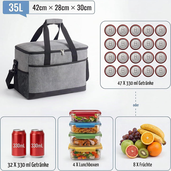 CNMTCCO Kühltasche Gross 35L Faltbare Isolierte Thermotasche, Wasserdicht &amp; Auslaufsicher, Tragbare