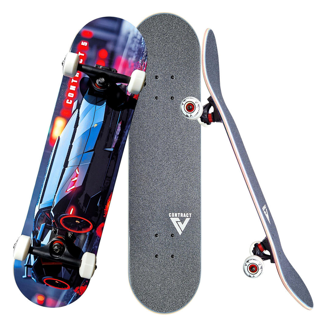 Komplett Skateboard Black Knight - für Kinder und Jugendliche - 7-lagiges Ahornholz Deck - Medium Co