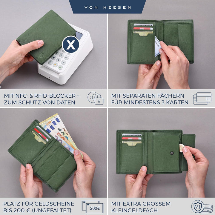 VON HEESEN Leder Geldbörse RFID Schutz I Echtleder Geldbeutel für Damen &amp; Herren I Portemonnaie Brie