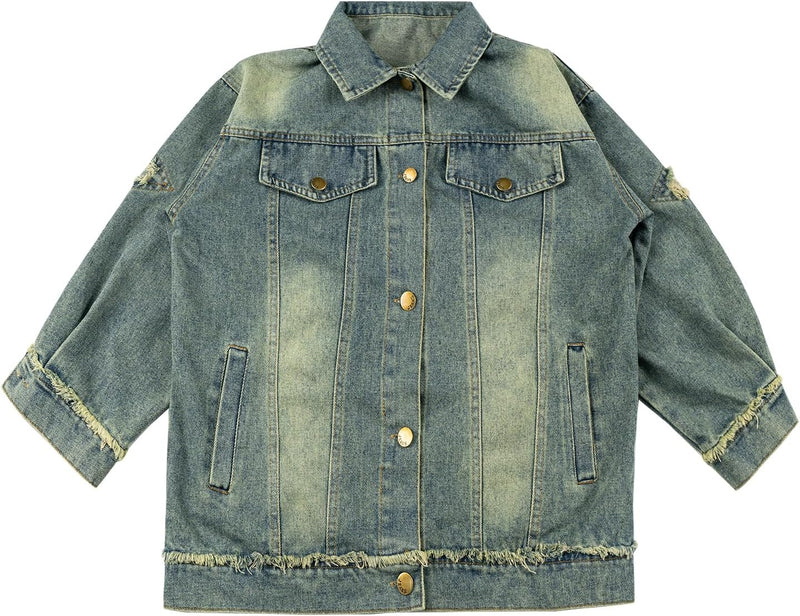 Rolanko Jeansjacke für Mädchen, Basic Trucker Jacke aus Denim Outwear Button Down Jeans Hemden, Hell