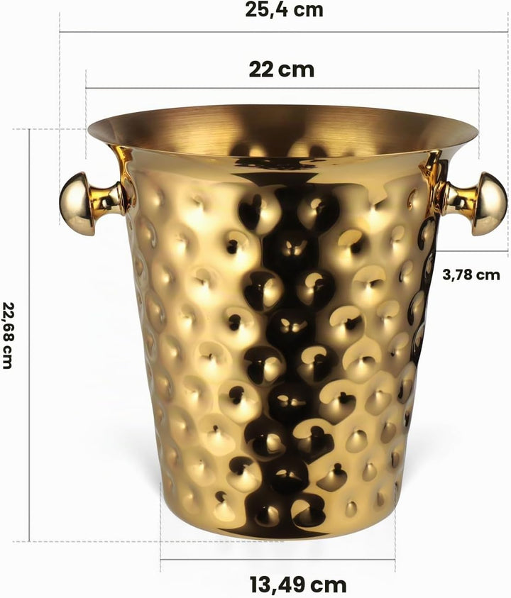 Sektkühler, Eiskübel Edelstahl 5l,Champagner Kühler mit Griff für Bar, Party, Grill (Gold), Gold