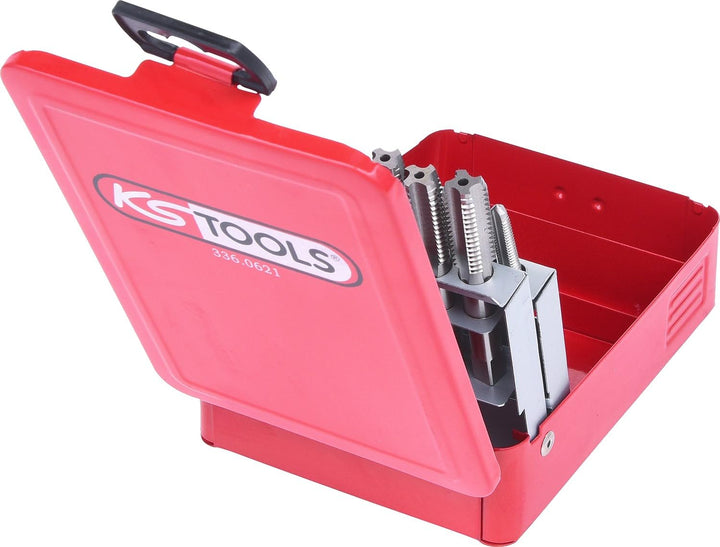 KS Tools 336.0621 HSS Handgewindebohrer-Satz M, Stahlblechkassette 21-tlg.M3-M12