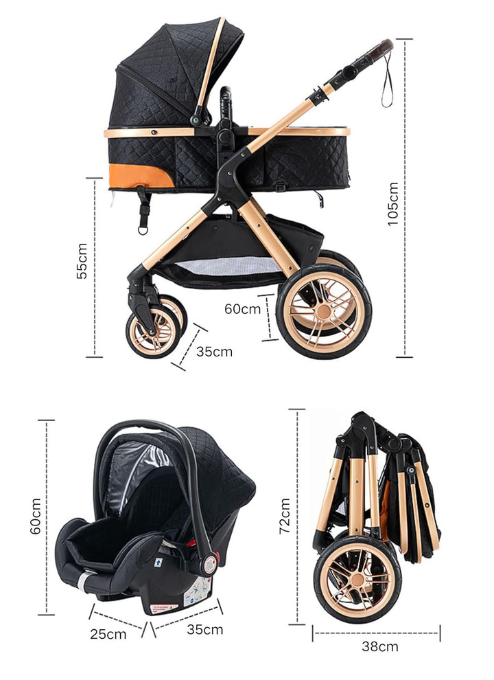 YAZOCO kinderwagen 3 in 1 Buggy Babybett Komplett Set Einem Klick Zusammenklappbarer Kinderwagen, Ko