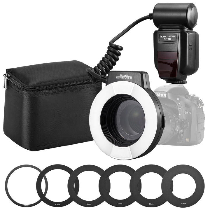 K&F Concept TTL Makroblitz Ringblitz Ringleuchte Blitzgerät für Nikon DSLR GN 14 mit AF-Hilfslicht A