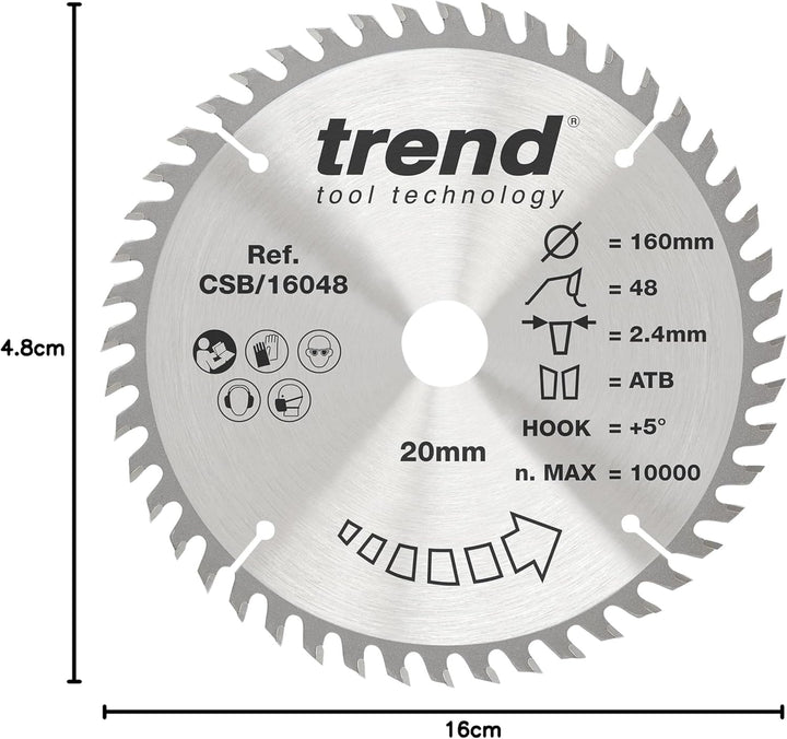 Trend CraftPro TCT Kreissägeblatt, 160mm Durchmesser x 20mm Bohrung x 48 Zähne, feines Feinschnitt-S
