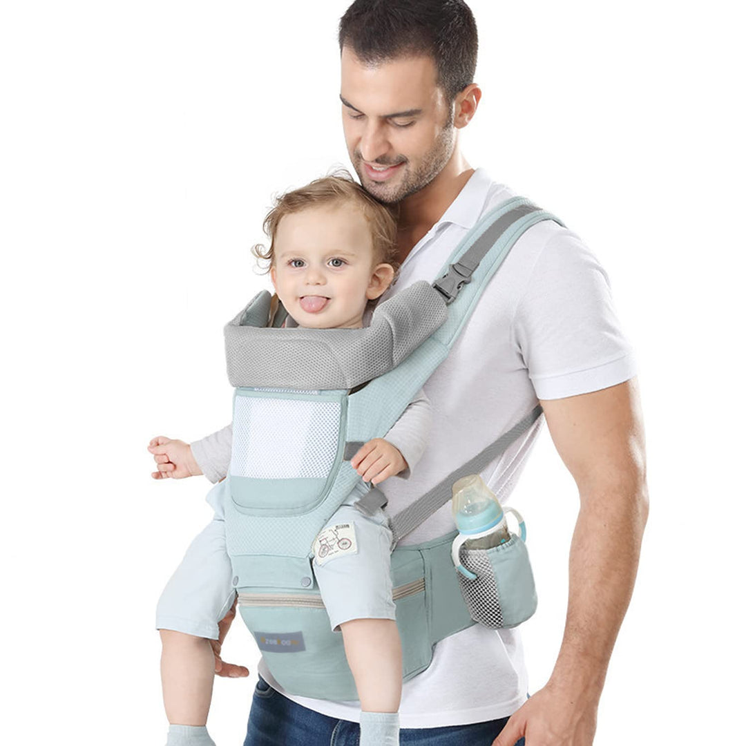 Azeekoom Babytrage Ergonomischemit Hüftsitz, Baumwolle Kindertrage Dorsal und Ventral, Leicht Atmung