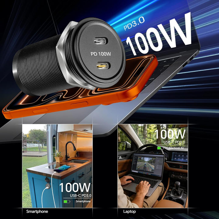 acegoo 12V USB C Steckdose 100W PD &amp; 20W PD, Wohnmobil Auto USB Dose Buchse 12 Volt KFZ Wasserdicht