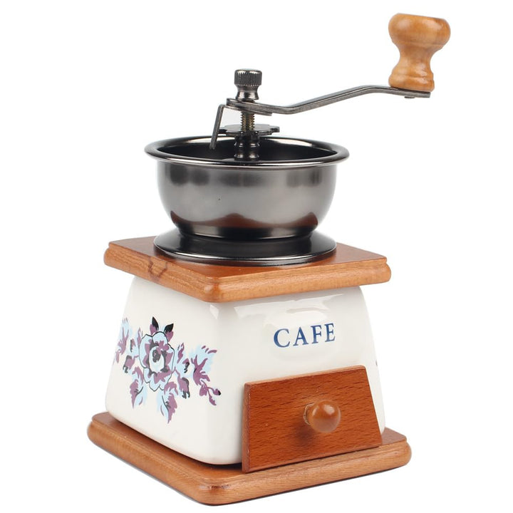 YUEHUA Manuelle Kaffeemühle justierbar - Keramik-Kegelmahlwerk, Gusseisen-Retro-Design mit Buchenhol