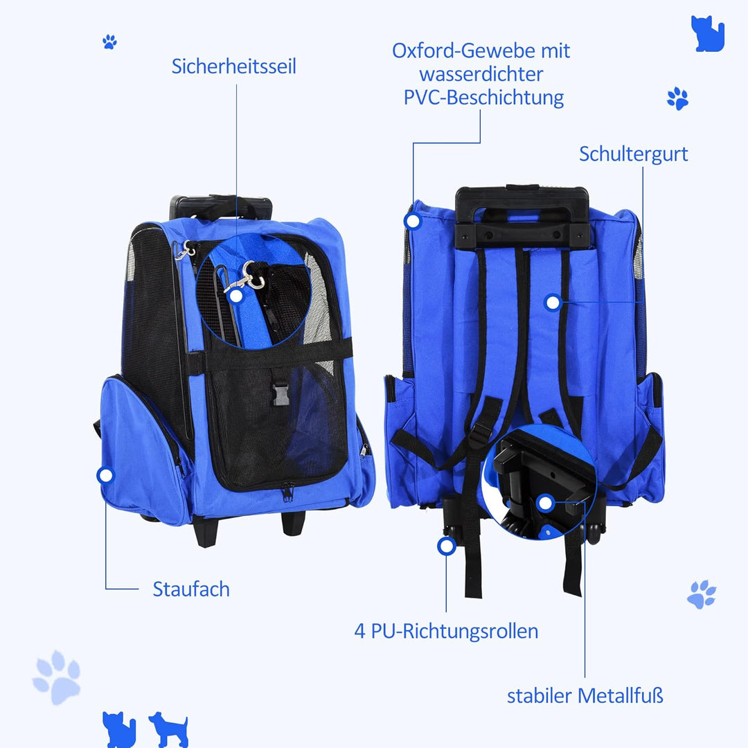 PawHut Hundetrolley Transporttasche Trolley Tragetasche Rucksack Hunde Hunde Trolley blau Blau+Schwa