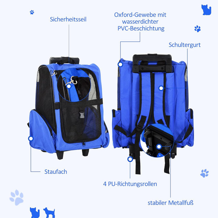 PawHut Hundetrolley Transporttasche Trolley Tragetasche Rucksack Hunde Hunde Trolley blau Blau+Schwa