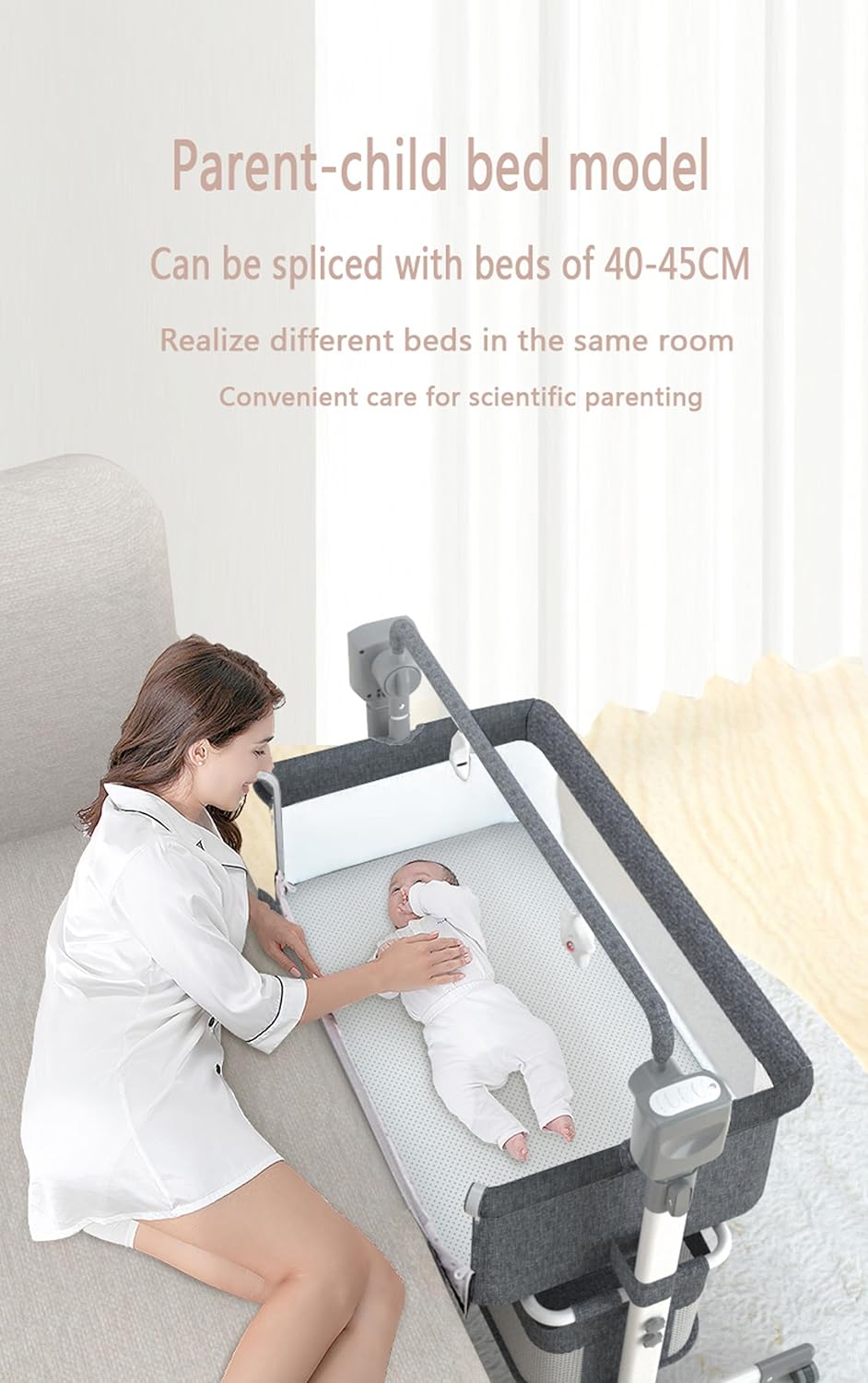 Beistellbett Baby, Convertible Grosser Raum Babybett für Co-Sleeping, Beistellbett Baby Boxspringbet