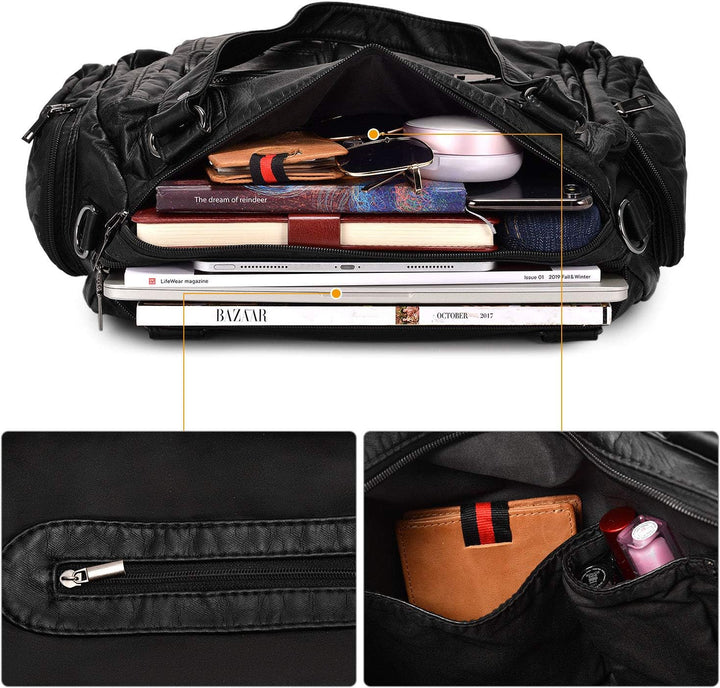 VINBAGGE Damen Handtasche Grosse Schultertasche PU Leder Henkeltasche Frauen Weiches Hobo Tasche Umh