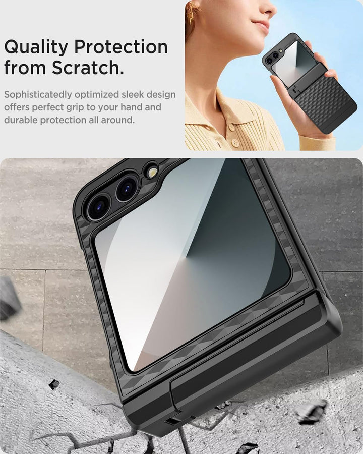 Miimall Kompatibel mit Samsung Galaxy Z Flip 6/7 FE Hülle mit Scharnierschutz+Ständer, [Eingebauter