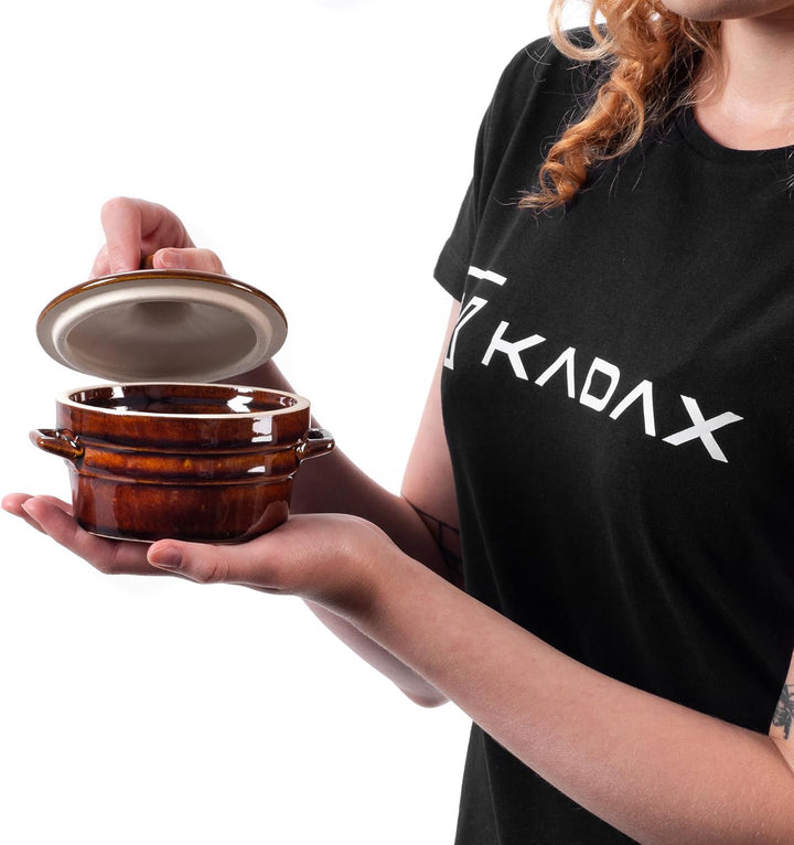 KADAX Steinzeugtopf, Keramiktopf mit Seitengriffen und Deckel, Spülmaschinenfester Steinguttopf, han