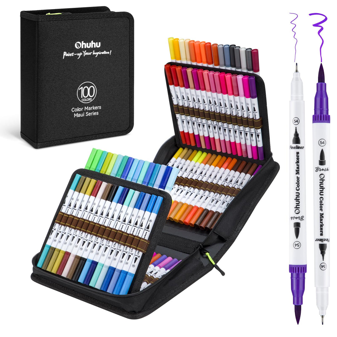 Ohuhu Filzstifte 100 Farben, Dual Brush Pen Pinselstifte Aquarell Marker Stifte Set für Kind und Erw