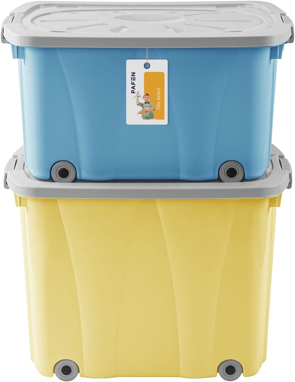 PAFEN Piraten Spielzeugkisten SET – 2x Schatzkiste 49l + 62l mit Rollen - Spielzeugbehälter Aufbewah