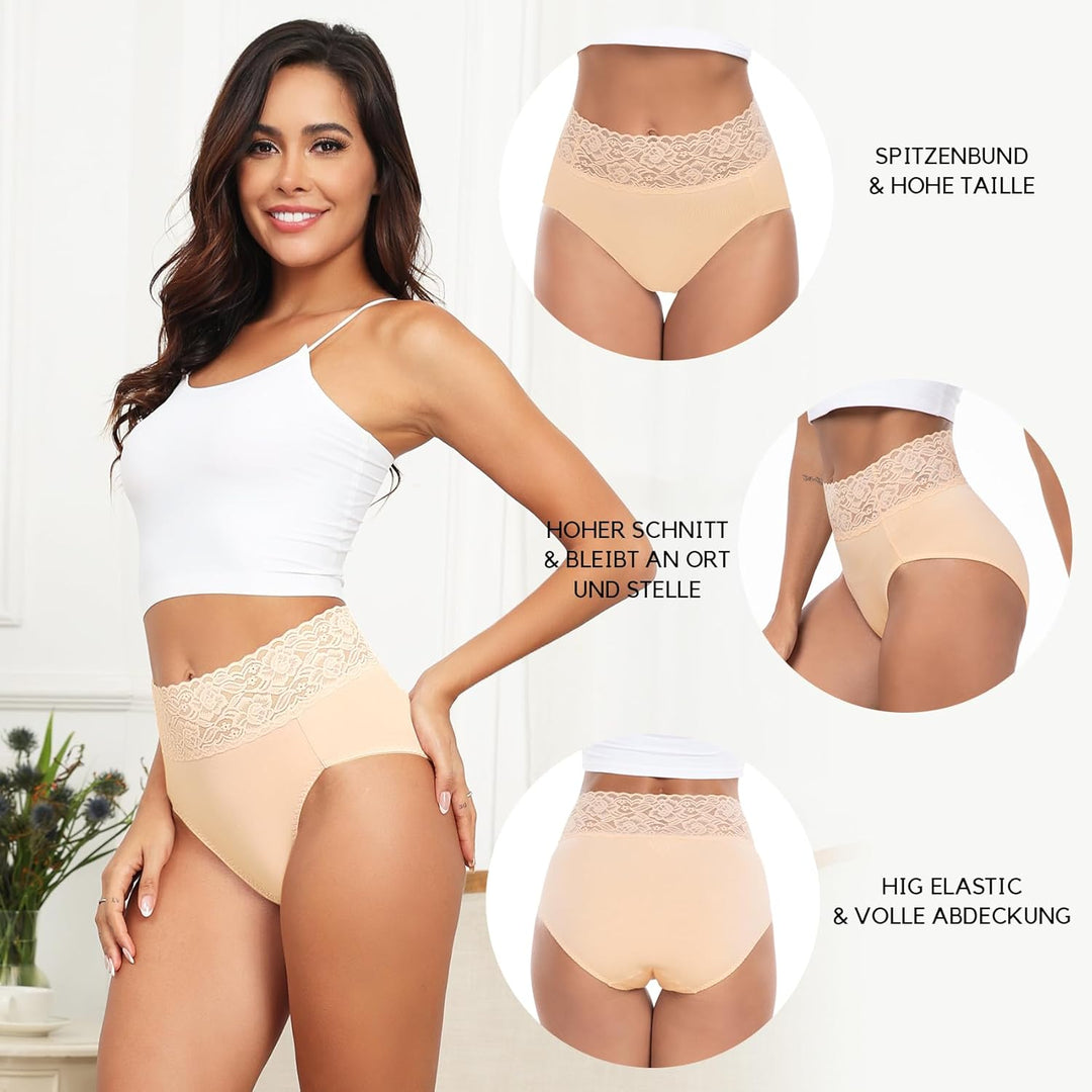 Wealurre Unterhosen Damen, Unterwäsche Frauen Baumwolle Hohe Taille Slip Damen Unterwäsche Spitze 5e