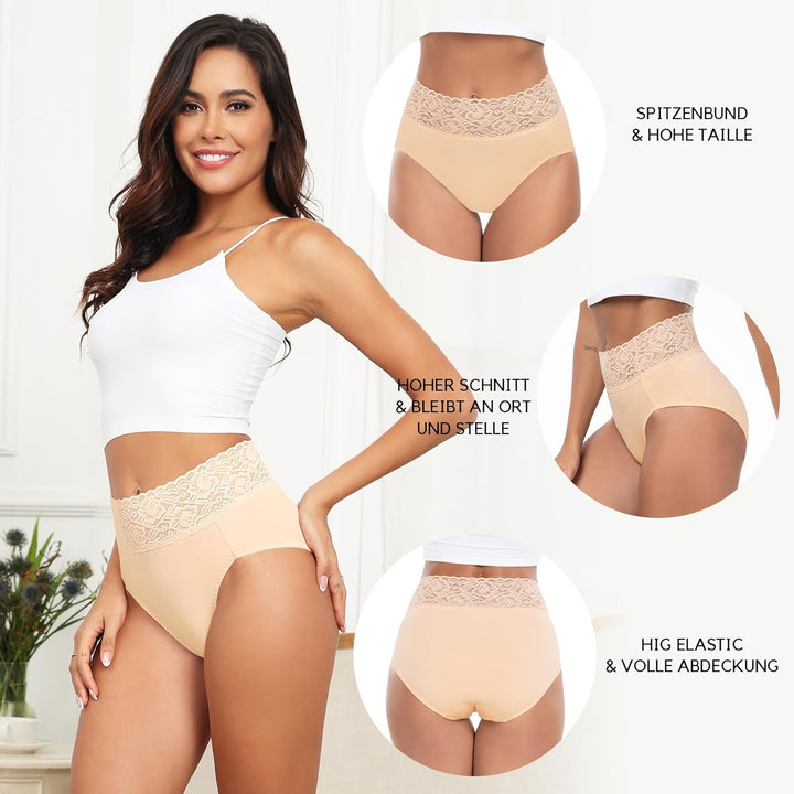 Wealurre Unterhosen Damen, Unterwäsche Frauen Baumwolle Hohe Taille Slip Damen Unterwäsche Spitze 5e