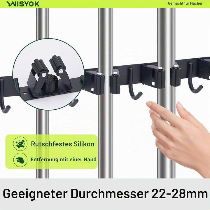 WISYOK Besenhalterung Wand 2pcs, 10 Halter + 8 Haken Schwerlast Gerätehalter, Edelstahl Gartengeräte