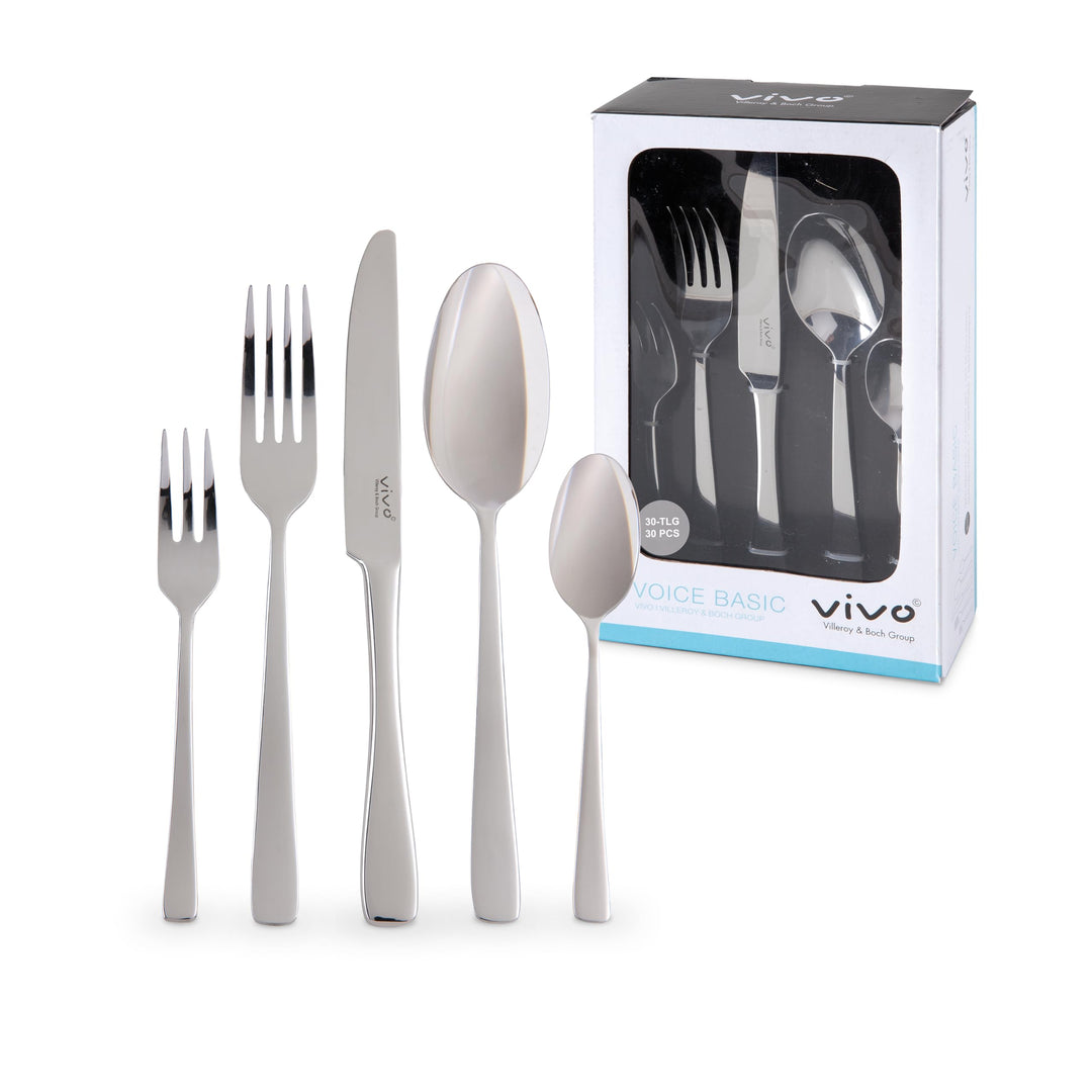 vivo by Villeroy &amp; Boch – Voice Basic Tafelbesteck 30 teilig, 6 Personen, spülmaschinenfest, rostfre