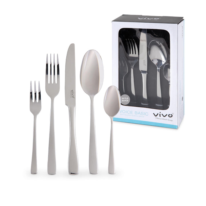 vivo by Villeroy &amp; Boch – Voice Basic Tafelbesteck 30 teilig, 6 Personen, spülmaschinenfest, rostfre