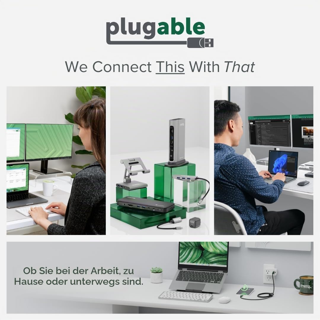 Plugable 12-in-1 USB C Dockingstation Dreifach-Monitor, Triple 4K-Displays mit 3X HDMI oder 3X Displ