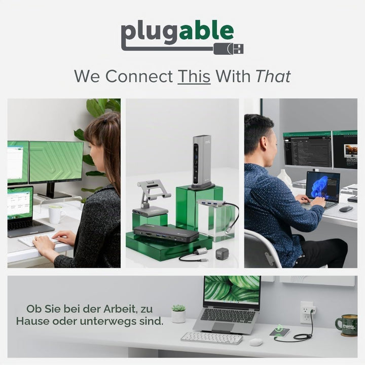 Plugable 12-in-1 USB C Dockingstation Dreifach-Monitor, Triple 4K-Displays mit 3X HDMI oder 3X Displ