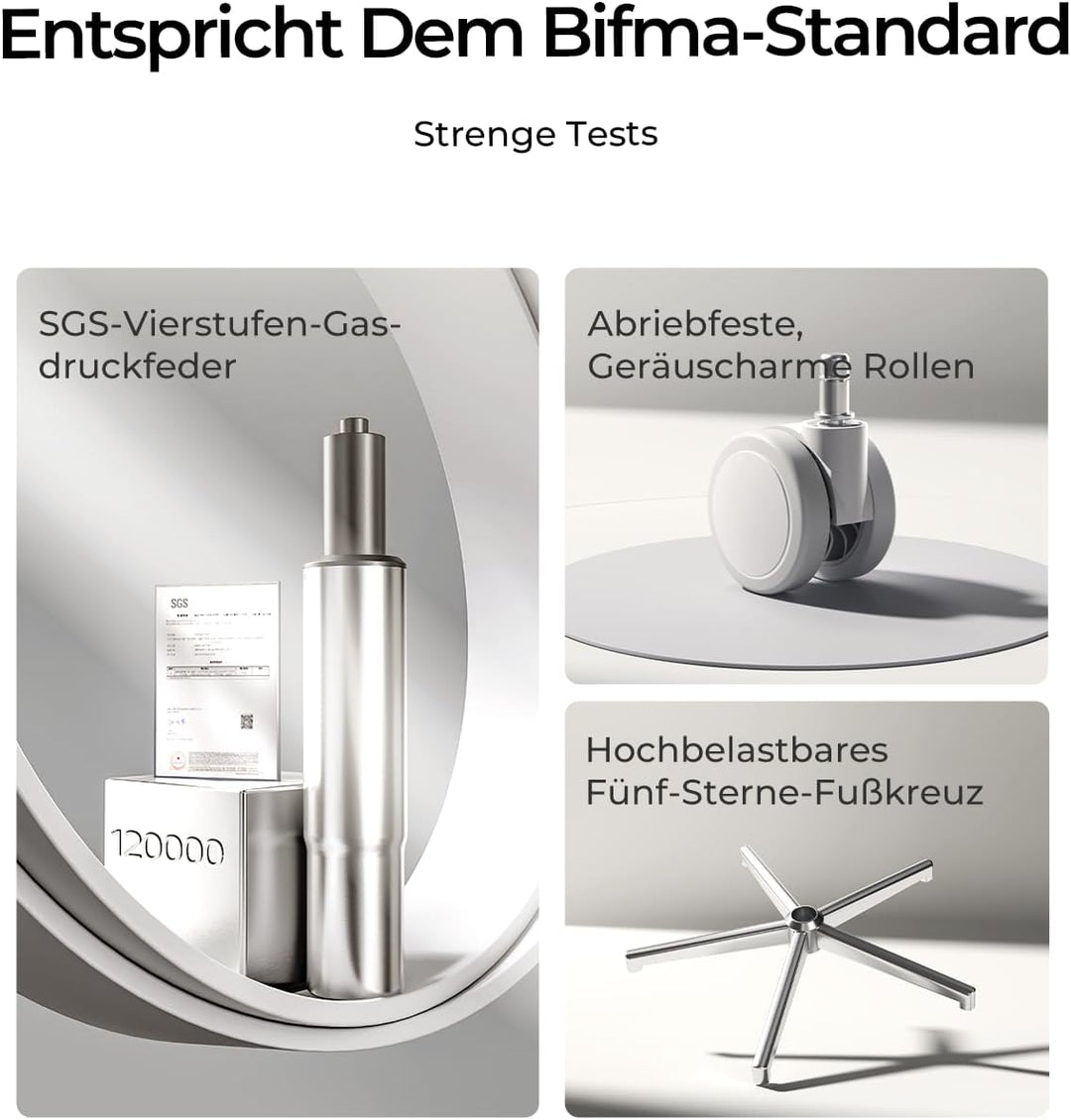 Hbada E3 Air Ergonomischer Bürostuhl - 3-Zonen Lordosenstütze, 4D Kopfstütze, 4D Armlehnen, Schreibt